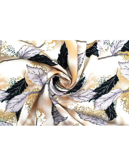 Tissu Gabardine Viscose Imprimé Feuille Plume Beige de Qualité, Tissu au mètre, Tissu pas cher - Alltissus.com