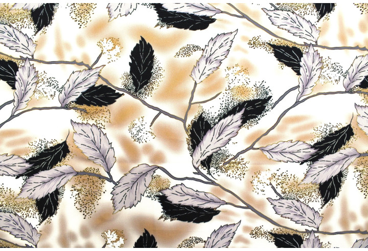 Tissu Gabardine Viscose Imprimé Feuille Plume Beige de Qualité, Tissu au mètre, Tissu pas cher - Alltissus.com