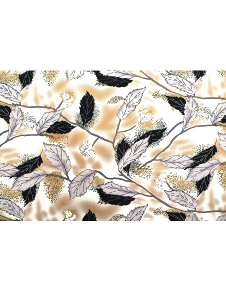Tissu Gabardine Viscose Imprimé Feuille Plume Beige de Qualité, Tissu au mètre, Tissu pas cher - Alltissus.com