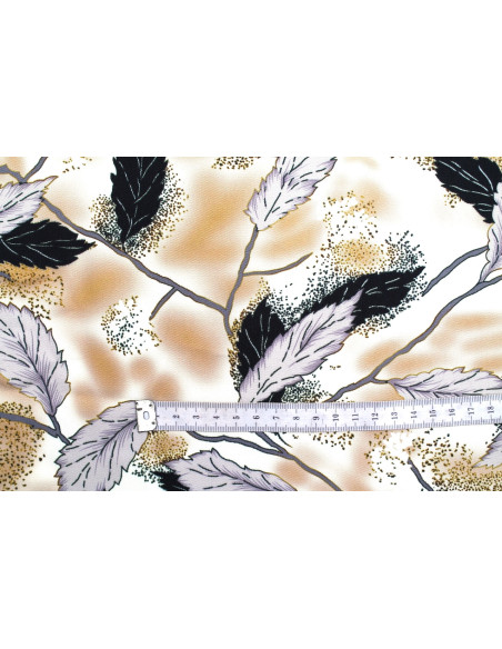Tissu Gabardine Viscose Imprimé Feuille Plume Beige de Qualité, Tissu au mètre, Tissu pas cher - Alltissus.com