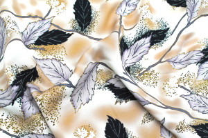 Tissu Gabardine Viscose Imprimé Feuille Plume Beige de Qualité, Tissu au mètre, Tissu pas cher - Alltissus.com 2