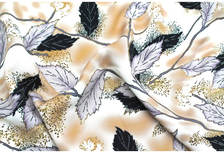 Tissu Gabardine Viscose Imprimé Feuille Plume Beige de Qualité, Tissu au mètre, Tissu pas cher - Alltissus.com