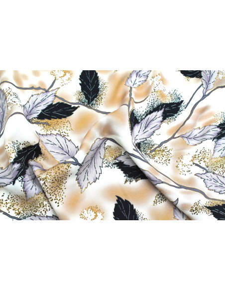 Tissu Gabardine Viscose Imprimé Feuille Plume Beige de Qualité, Tissu au mètre, Tissu pas cher - Alltissus.com