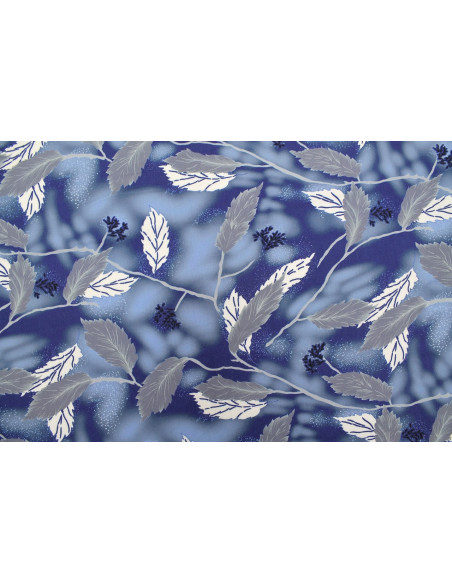 Tissu Gabardine Viscose Imprimé Feuille Plume Bleu de Qualité, Tissu au mètre, Tissu pas cher - Alltissus.com