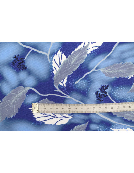 Tissu Gabardine Viscose Imprimé Feuille Plume Bleu de Qualité, Tissu au mètre, Tissu pas cher - Alltissus.com