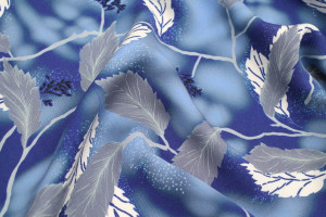 Tissu Gabardine Viscose Imprimé Feuille Plume Bleu de Qualité, Tissu au mètre, Tissu pas cher - Alltissus.com 2