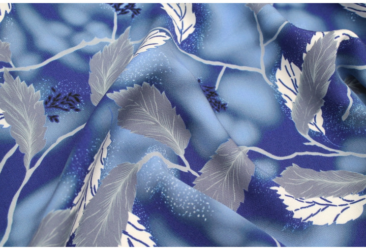 Tissu Gabardine Viscose Imprimé Feuille Plume Bleu de Qualité, Tissu au mètre, Tissu pas cher - Alltissus.com