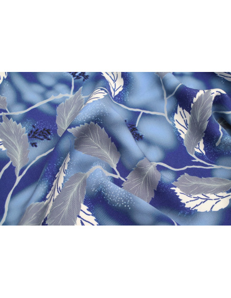 Tissu Gabardine Viscose Imprimé Feuille Plume Bleu de Qualité, Tissu au mètre, Tissu pas cher - Alltissus.com