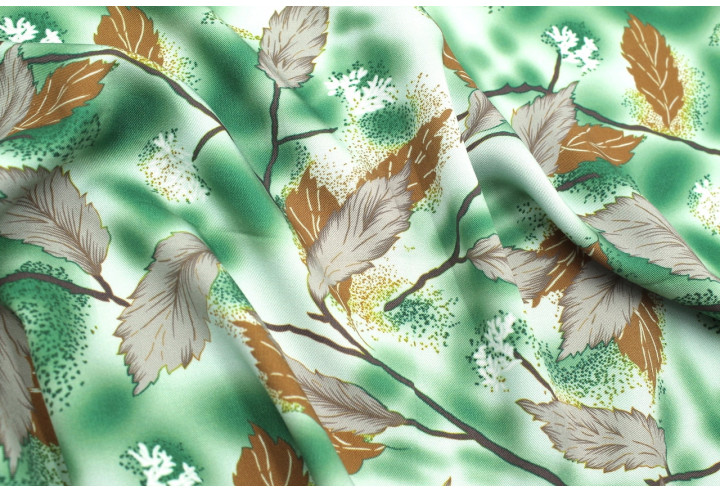 Tissu Gabardine Viscose Imprimé Feuille Plume Vert de Qualité, Tissu au mètre, Tissu pas cher - Alltissus.com