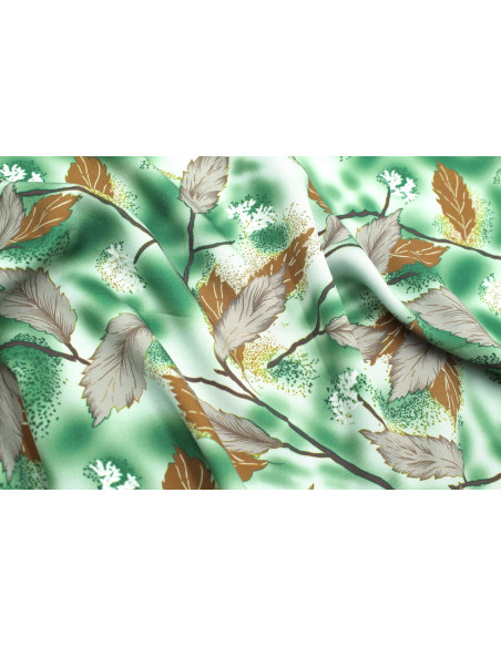 Tissu Gabardine Viscose Imprimé Feuille Plume Vert de Qualité, Tissu au mètre, Tissu pas cher - Alltissus.com