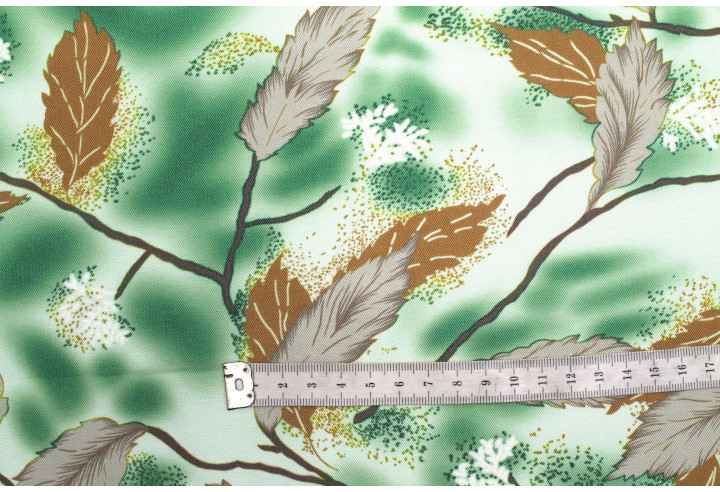 Tissu Gabardine Viscose Imprimé Feuille Plume Vert de Qualité, Tissu au mètre, Tissu pas cher - Alltissus.com