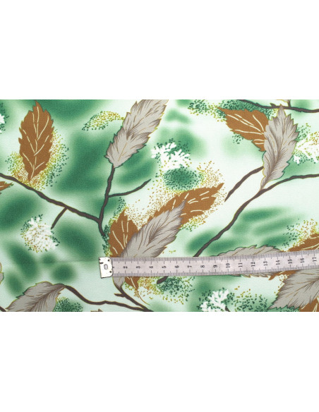 Tissu Gabardine Viscose Imprimé Feuille Plume Vert de Qualité, Tissu au mètre, Tissu pas cher - Alltissus.com