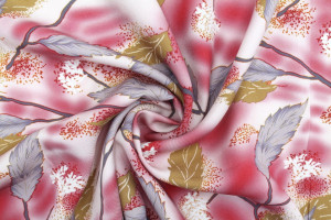 Tissu Gabardine Viscose Imprimé Feuille Plume Rouge de Qualité, Tissu au mètre, Tissu pas cher - Alltissus.com