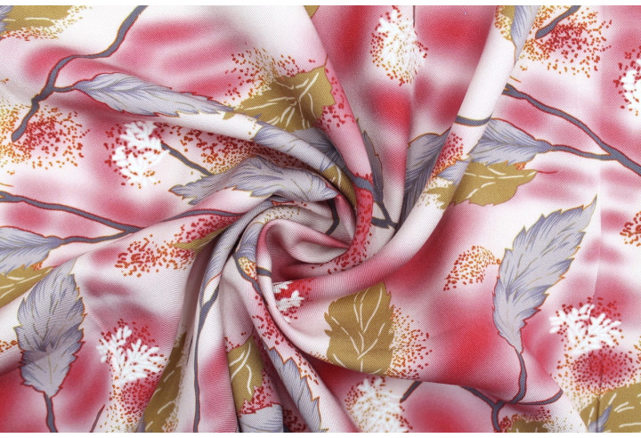 Tissu Gabardine Viscose Imprimé Feuille Plume Rouge de Qualité, Tissu au mètre, Tissu pas cher - Alltissus.com