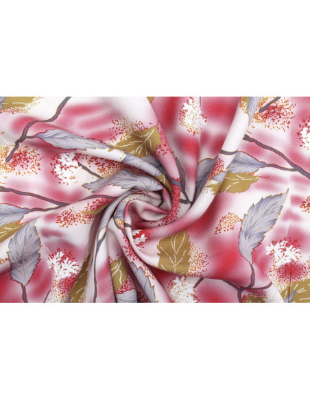 Tissu Gabardine Viscose Imprimé Feuille Plume Rouge de Qualité, Tissu au mètre, Tissu pas cher - Alltissus.com