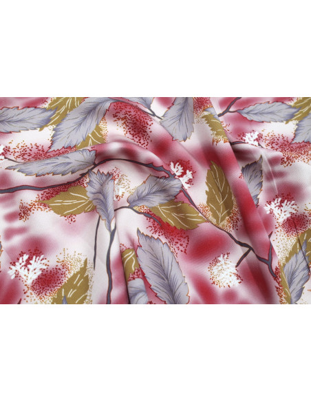 Tissu Gabardine Viscose Imprimé Feuille Plume Rouge de Qualité, Tissu au mètre, Tissu pas cher - Alltissus.com