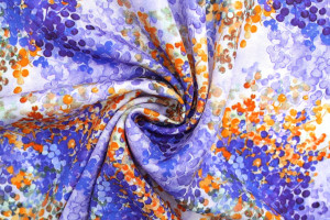 Tissu Gabardine Viscose Imprimé Buisson Violet et Orange de Qualité, Tissu au mètre, Tissu pas cher - Alltissus.com