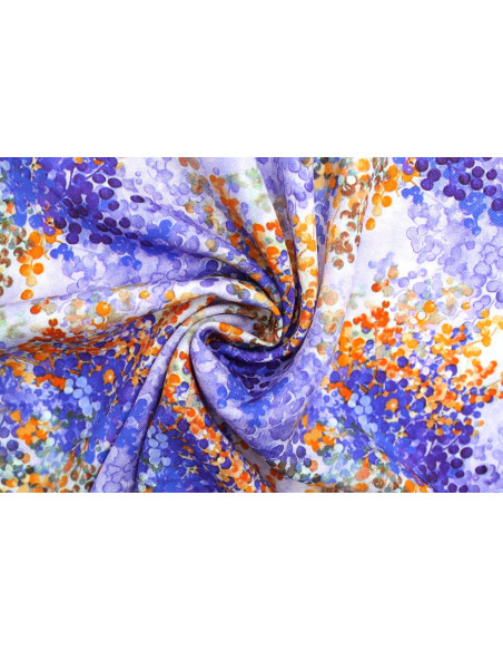 Tissu Gabardine Viscose Imprimé Buisson Violet et Orange de Qualité, Tissu au mètre, Tissu pas cher - Alltissus.com