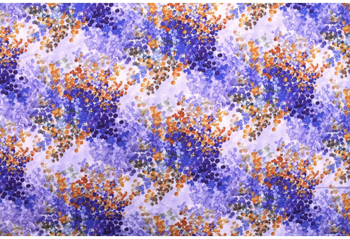 Tissu Gabardine Viscose Imprimé Buisson Violet et Orange de Qualité, Tissu au mètre, Tissu pas cher - Alltissus.com