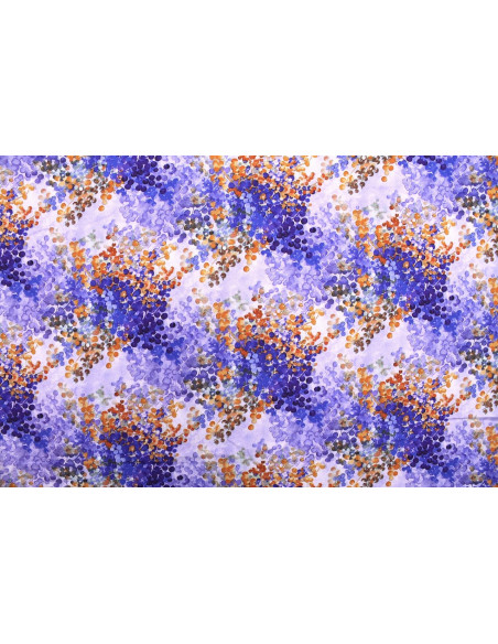 Tissu Gabardine Viscose Imprimé Buisson Violet et Orange de Qualité, Tissu au mètre, Tissu pas cher - Alltissus.com