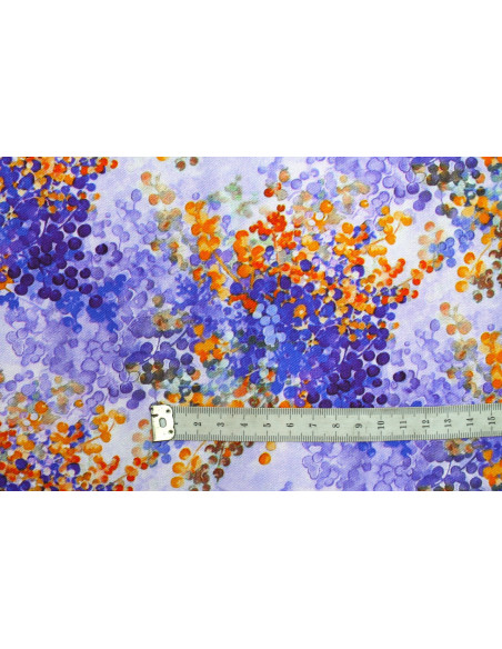 Tissu Gabardine Viscose Imprimé Buisson Violet et Orange de Qualité, Tissu au mètre, Tissu pas cher - Alltissus.com