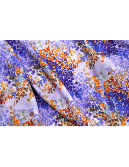 Tissu Gabardine Viscose Imprimé Buisson Violet et Orange de Qualité, Tissu au mètre, Tissu pas cher - Alltissus.com