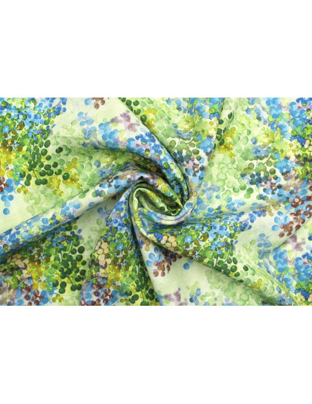 Tissu Gabardine Viscose Imprimé Buisson Vert et Bleu de Qualité, Tissu au mètre, Tissu pas cher - Alltissus.com