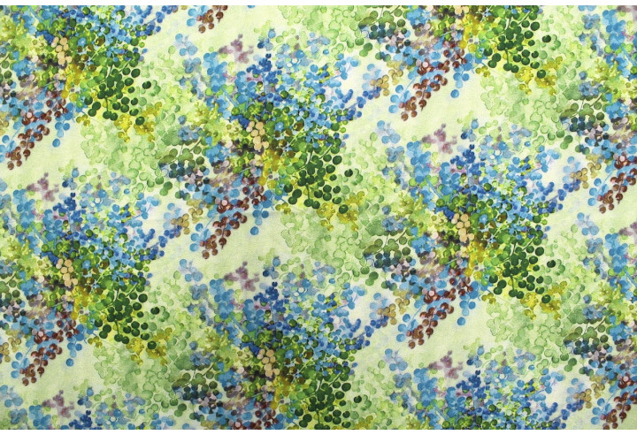 Tissu Gabardine Viscose Imprimé Buisson Vert et Bleu de Qualité, Tissu au mètre, Tissu pas cher - Alltissus.com