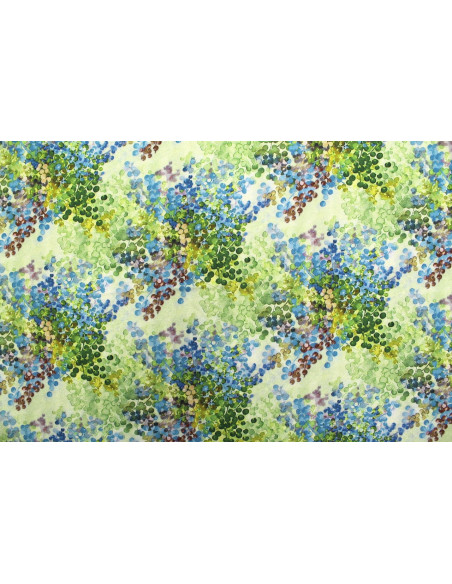 Tissu Gabardine Viscose Imprimé Buisson Vert et Bleu de Qualité, Tissu au mètre, Tissu pas cher - Alltissus.com