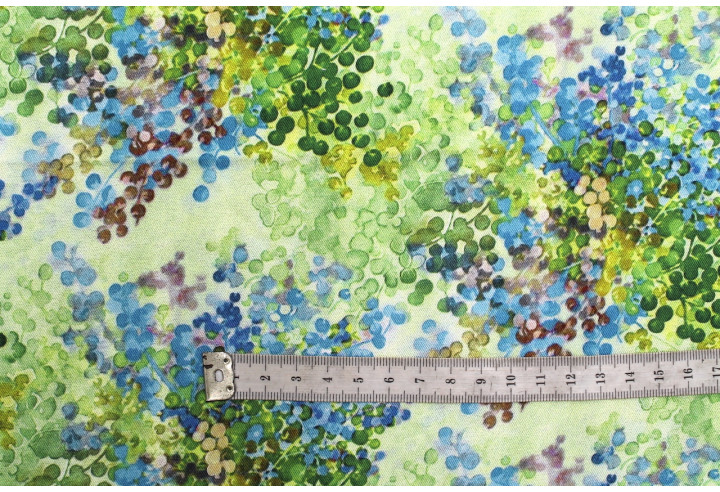 Tissu Gabardine Viscose Imprimé Buisson Vert et Bleu de Qualité, Tissu au mètre, Tissu pas cher - Alltissus.com