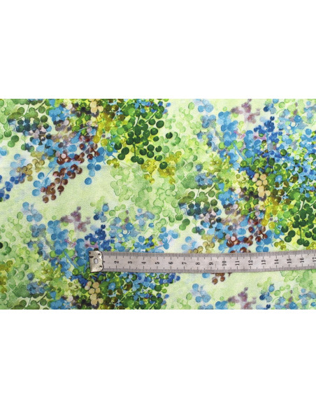 Tissu Gabardine Viscose Imprimé Buisson Vert et Bleu de Qualité, Tissu au mètre, Tissu pas cher - Alltissus.com