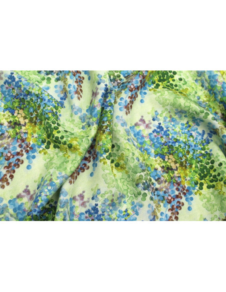 Tissu Gabardine Viscose Imprimé Buisson Vert et Bleu de Qualité, Tissu au mètre, Tissu pas cher - Alltissus.com