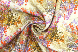 Tissu Gabardine Viscose Imprimé Buisson Beige et Orange de Qualité, Tissu au mètre, Tissu pas cher - Alltissus.com