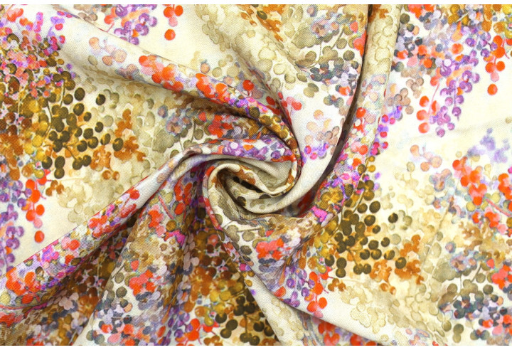 Tissu Gabardine Viscose Imprimé Buisson Beige et Orange de Qualité, Tissu au mètre, Tissu pas cher - Alltissus.com