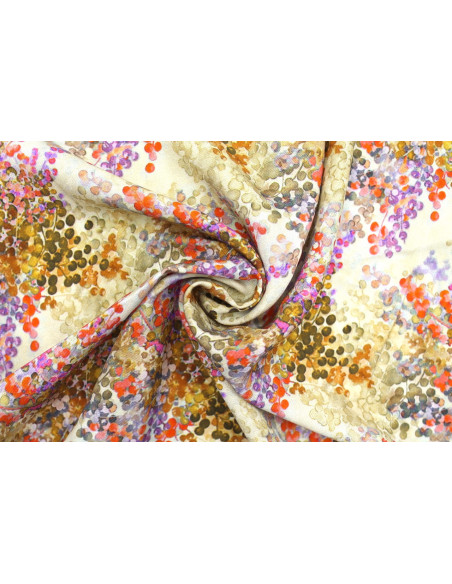 Tissu Gabardine Viscose Imprimé Buisson Beige et Orange de Qualité, Tissu au mètre, Tissu pas cher - Alltissus.com