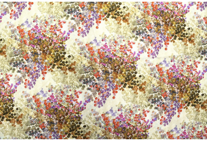 Tissu Gabardine Viscose Imprimé Buisson Beige et Orange de Qualité, Tissu au mètre, Tissu pas cher - Alltissus.com