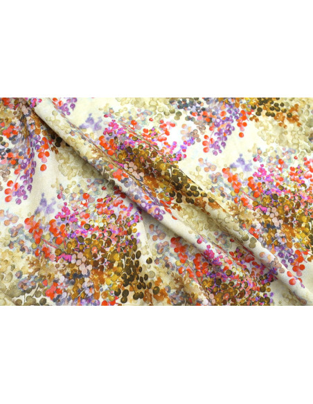 Tissu Gabardine Viscose Imprimé Buisson Beige et Orange de Qualité, Tissu au mètre, Tissu pas cher - Alltissus.com