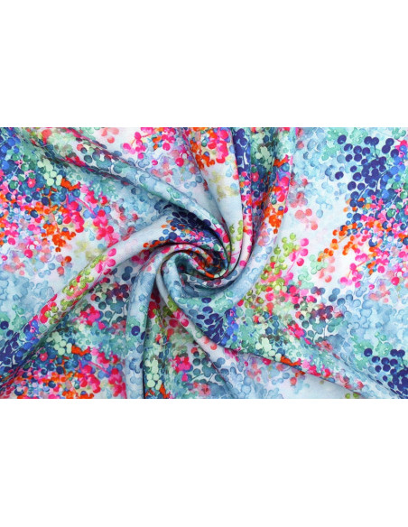 Tissu Gabardine Viscose Imprimé Buisson Bleu et Rose de Qualité, Tissu au mètre, Tissu pas cher - Alltissus.com