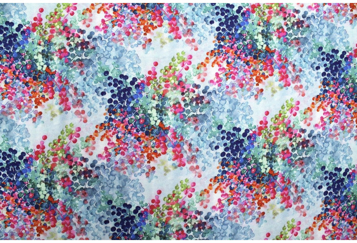 Tissu Gabardine Viscose Imprimé Buisson Bleu et Rose de Qualité, Tissu au mètre, Tissu pas cher - Alltissus.com