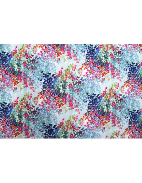 Tissu Gabardine Viscose Imprimé Buisson Bleu et Rose de Qualité, Tissu au mètre, Tissu pas cher - Alltissus.com