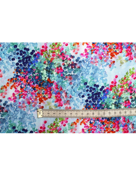 Tissu Gabardine Viscose Imprimé Buisson Bleu et Rose de Qualité, Tissu au mètre, Tissu pas cher - Alltissus.com