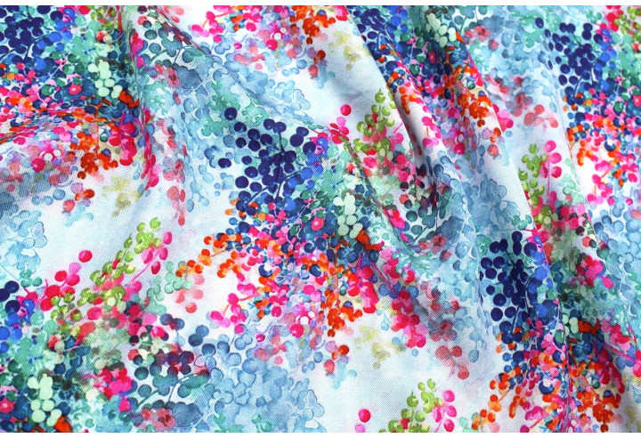 Tissu Gabardine Viscose Imprimé Buisson Bleu et Rose de Qualité, Tissu au mètre, Tissu pas cher - Alltissus.com