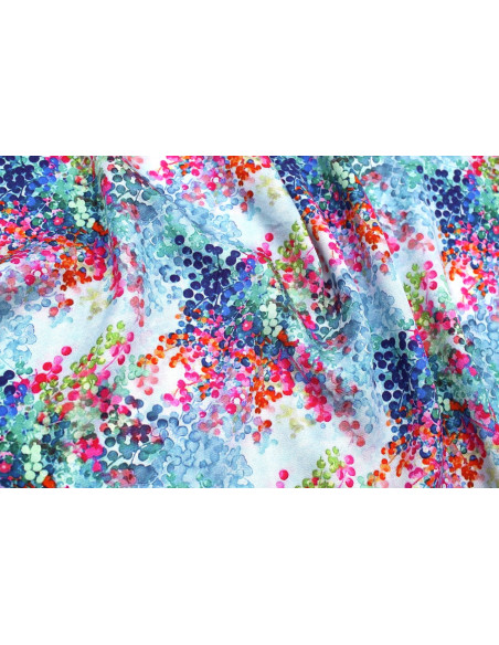 Tissu Gabardine Viscose Imprimé Buisson Bleu et Rose de Qualité, Tissu au mètre, Tissu pas cher - Alltissus.com