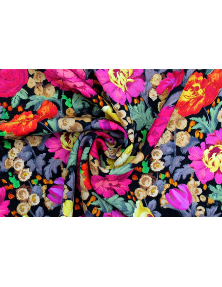 Tissu Gabardine Viscose Imprimé Fleur Rozaly Noir de Qualité, Tissu au mètre, Tissu pas cher - Alltissus.com