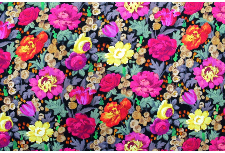 Tissu Gabardine Viscose Imprimé Fleur Rozaly Noir de Qualité, Tissu au mètre, Tissu pas cher - Alltissus.com