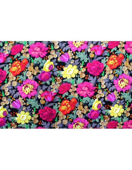 Tissu Gabardine Viscose Imprimé Fleur Rozaly Noir de Qualité, Tissu au mètre, Tissu pas cher - Alltissus.com