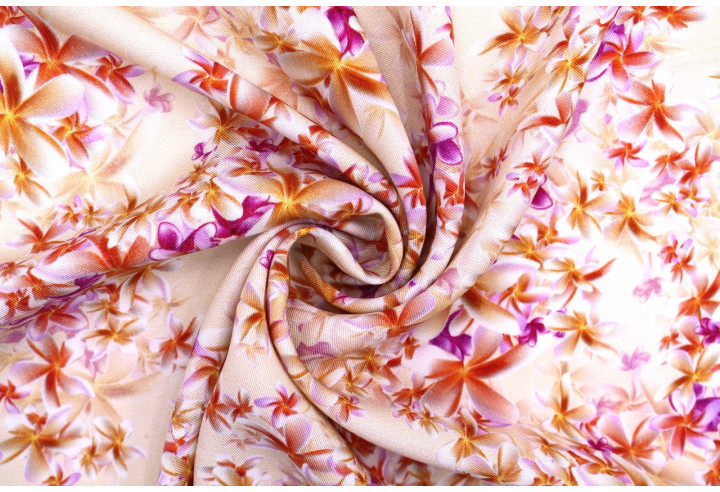 Tissu Gabardine Viscose Imprimé Fleur Cassandra Beige de Qualité, Tissu au mètre, Tissu pas cher - Alltissus.com