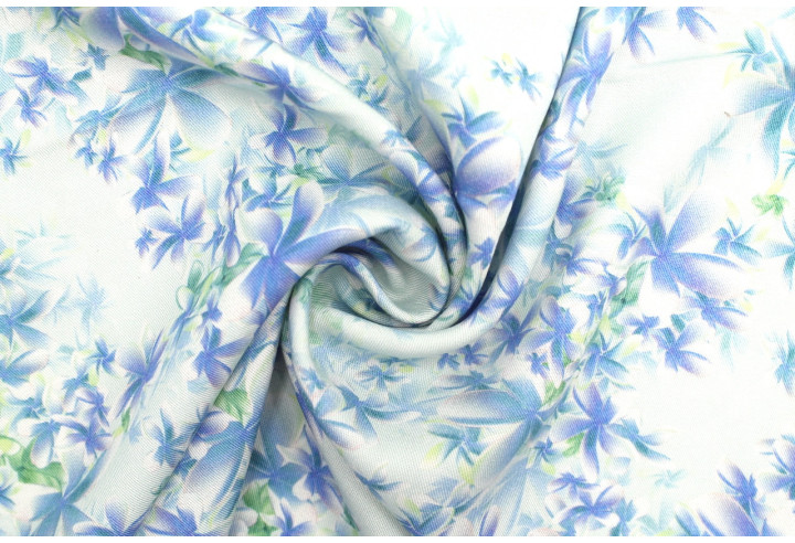 Tissu Gabardine Viscose Imprimé Fleur Cassandra Turquoise de Qualité, Tissu au mètre, Tissu pas cher - Alltissus.com
