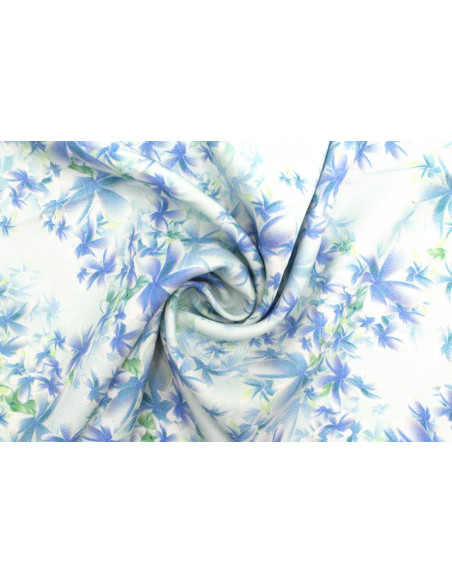 Tissu Gabardine Viscose Imprimé Fleur Cassandra Turquoise de Qualité, Tissu au mètre, Tissu pas cher - Alltissus.com