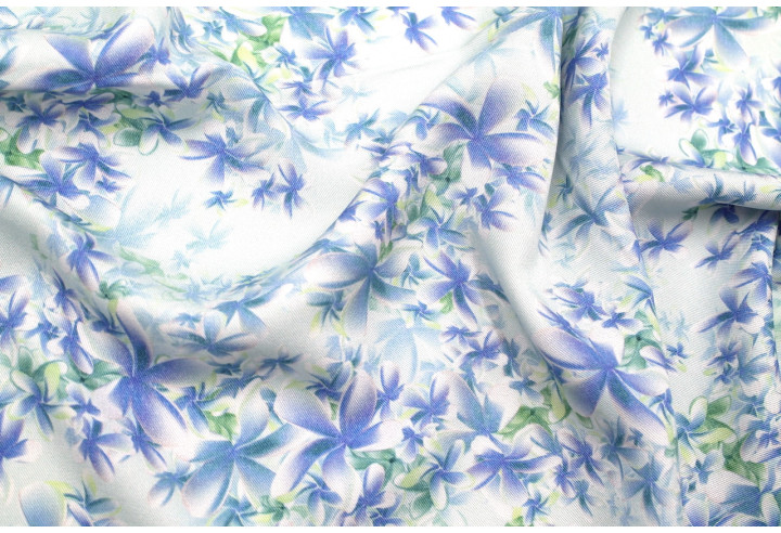 Tissu Gabardine Viscose Imprimé Fleur Cassandra Turquoise de Qualité, Tissu au mètre, Tissu pas cher - Alltissus.com